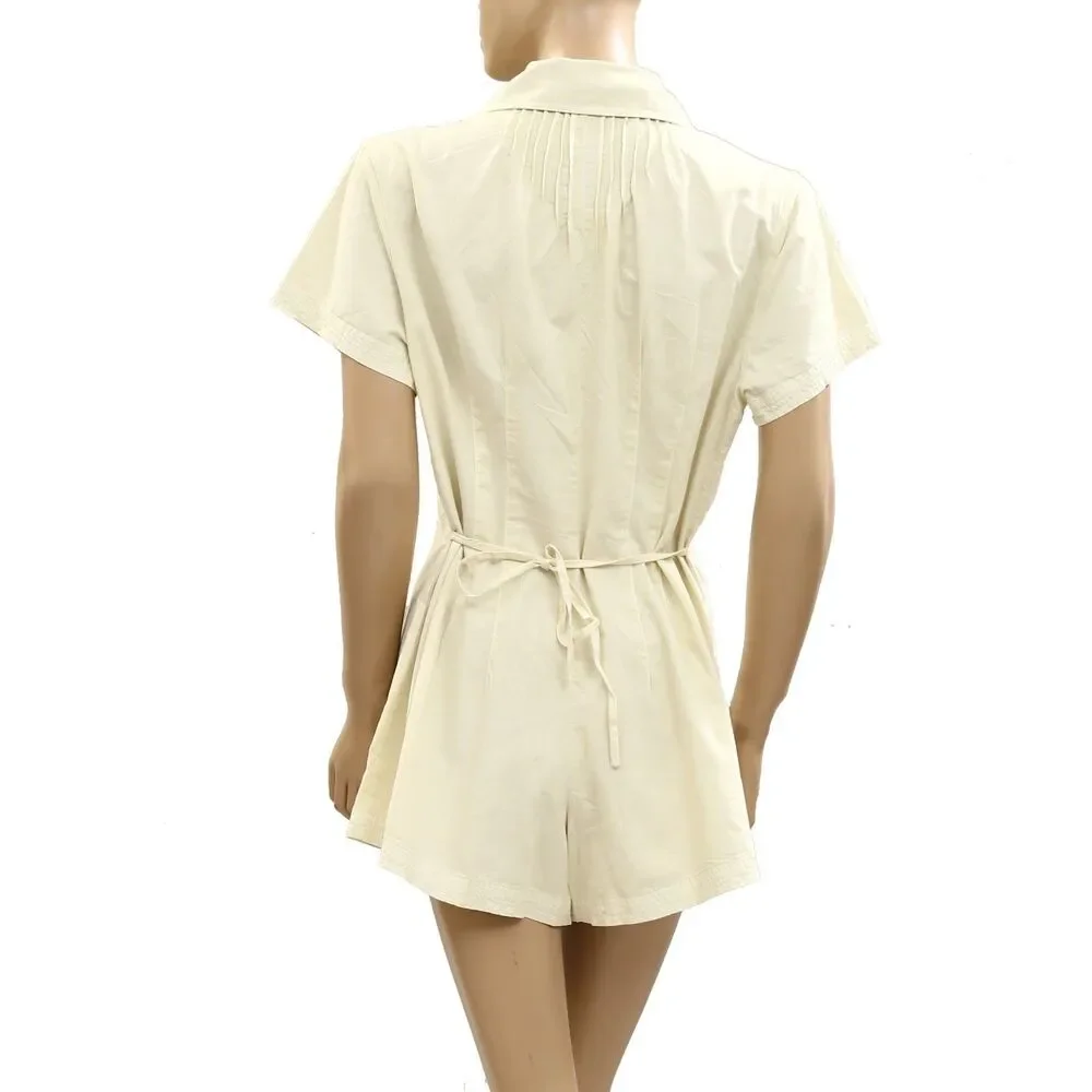 Free People Keep It Crisp Shortall Romper Dress Short Sleeves Cotton XS 285562